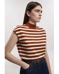Karen Millen - Viscose Blend High Neck Stripe Knitted Tank Top - Lyst