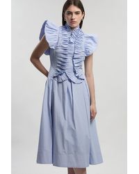 Karen Millen - Pleated Ruffle Sleeve Woven Maxi Dress - Lyst