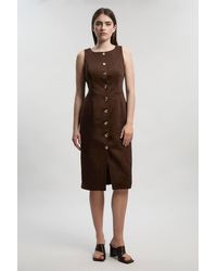 Karen Millen - Petite Tailored Linen Statement Button Front Pencil Midi Dress - Lyst