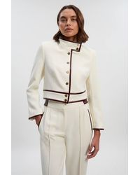 Karen Millen - Compact Stretch Pu Mix Tailored Belted Jacket - Lyst