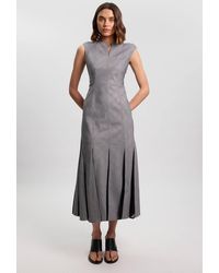 Karen Millen - Petite Soft Tailored Check Godet Detail Midi Dress - Lyst