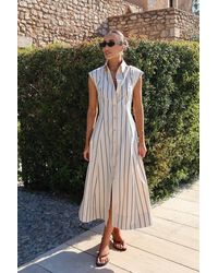 Karen Millen - Mono Cotton Top Stitch Woven Midi Shirt Dress - Lyst