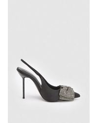 Karen Millen - Satin Embellished Bow Slingback Heeled Shoe - Lyst