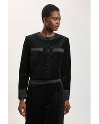 Karen Millen - Velvet Tailored Collarless Blazer - Lyst