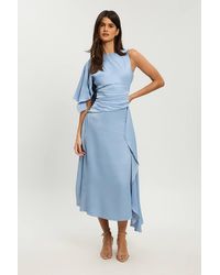 Karen Millen - Petite Viscose Drape Satin Midi Dress - Lyst