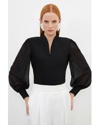 Karen Millen - Bandage Figure Form Zip Detail Chiffon Sleeve Knit Top - Lyst