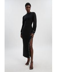 Karen Millen - Embellished Figure Form Bandage And Chiffon Sleeve Midi Dress - Lyst