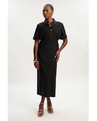 Karen Millen - Plus Size Essential Techno Short Sleeve Woven Shirt Dress With Hardware - Lyst