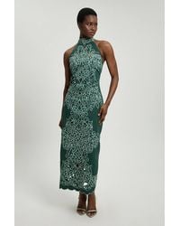Karen Millen - Cotton Cutwork Woven Halter Midi Dress - Lyst