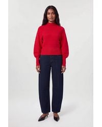 Karen Millen - Wool Look Rib Detail Long Sleeve Knitted Top - Lyst