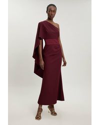 Karen Millen - Asymmetric Drape Satin Back Crepe Tailored Maxi Dress - Lyst