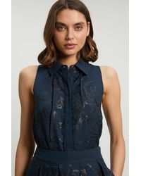 Karen Millen - Linen Matte Sequin Collared Top - Lyst