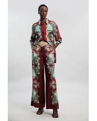 Karen Millen - Mirrored Viscose Linen Print Woven Wide Leg Trouser - Lyst