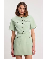 Karen Millen - Compact Stretch Button Detail Mini Dress - Lyst