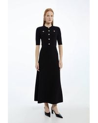 Karen Millen - Forever Rib Knit Military Trim Maxi Dress - Lyst