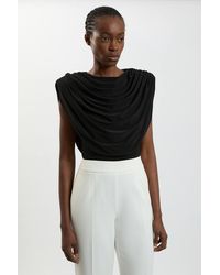 Karen Millen - Cowl Neck Strong Shoulder Jersey Bodysuit - Lyst