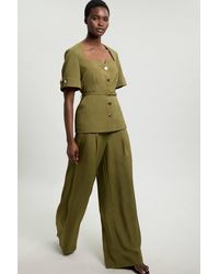 Karen Millen - Viscose Blend Wide Leg Tailored Trouser - Lyst