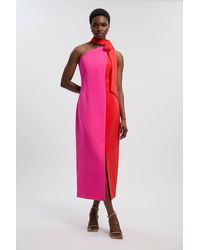 Karen Millen - Petite Soft Tailored Colour Block Bow Midi Dress - Lyst
