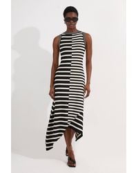 Karen Millen - Asymmetric Hem Cut About Stripe Sleeveless Knitted Midi Dress - Lyst