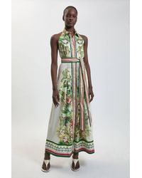 Karen Millen - Petite Floral Print Cotton Sateen Shirt Midi Dress - Lyst