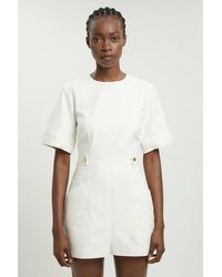 Karen Millen - Tailored Linen Button Detail Playsuit - Lyst
