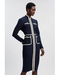 Karen Millen - Figure Form Bandage Knit Piping Detail Military Midi Dress - Lyst