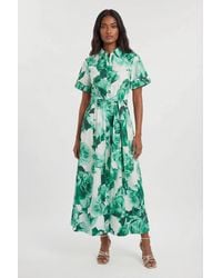 Karen Millen - Petite Rose Print Cotton Sateen Floral Woven Belted Maxi Shirt Dress - Lyst