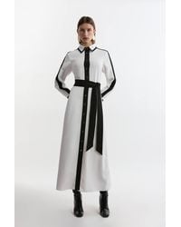 Karen Millen - Forever Colour Block Twill Woven Belted Midi Shirt Dress - Lyst