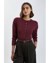 Karen Millen - Forever Viscose Blend Knitted Stitch Detail Balloon Sleeve Cardigan Sweater - Lyst