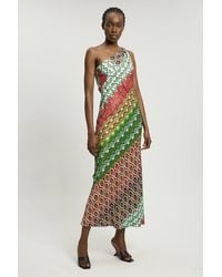 Karen Millen - Satin Viscose Print One Shoulder Maxi Dress - Lyst