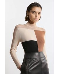 Karen Millen - Slinky Rib Knit Colour Block Top - Lyst