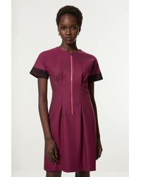 Karen Millen - Tall Tailored Twill Lace Mix Zip Front Mini Dress - Lyst
