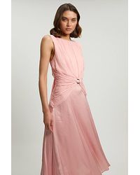 Karen Millen - Viscose Georgette Ruffle Sleeveless Woven Midi Dress - Lyst