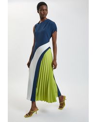 Karen Millen - Soft Tailored Colour Block High Neck Pleated Midi Dress - Lyst