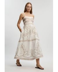 Karen Millen - Cotton Linen Cornelli Embroidered Strappy Woven Midi Dress - Lyst