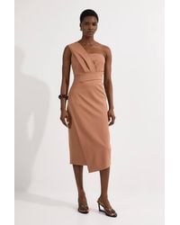 Karen Millen - Tailored One Shoulder Tuck Detail Pencil Midi Dress - Lyst