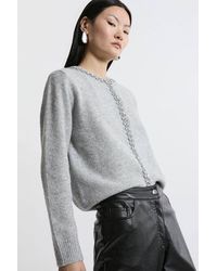 Karen Millen - Embellished Trim Cosy Knit Cardigan Sweater - Lyst