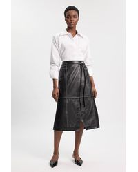 Karen Millen - Leather Tie Up Belted Midi Skirt - Lyst