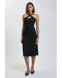 Karen Millen - Lace Up Detail Knitted Halter Cross Front Maxi Dress - Lyst