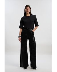 Karen Millen - Metallic Coated Denim Wide Leg Jeans - Lyst