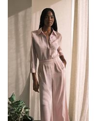 Karen Millen - Hammered Satin Wide Leg Woven Trouser - Lyst