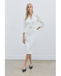 Karen Millen - Petite Forever Structured Crepe Belted Forever Midi Dress - Lyst