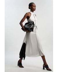 Karen Millen - Petite Colour Block Fluid Tencel Halter Neck Woven Maxi Dress - Lyst
