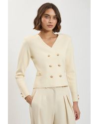 Karen Millen - Wool Look Military Double Breasted Knitted Cardigan Sweater - Lyst