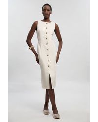 Karen Millen - Tailored Linen Statement Button Front Pencil Midi Dress - Lyst
