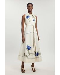 Karen Millen - Petite Floral Applique Belted Midi Dress - Lyst