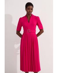 Karen Millen - Petite Tailored Structured Crepe Forever Pleat Midi Dress - Lyst