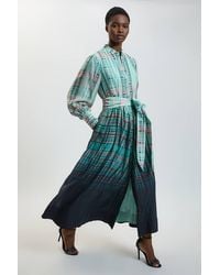 Karen Millen - Check Fluid Organza Belted Shirt Dress - Lyst