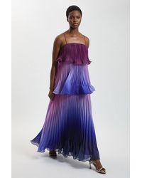 Karen Millen - Pleated Slub Organdie Ombre Woven Maxi Dress - Lyst