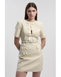 Karen Millen - Tailored Tweed Bow Detail Mini Dress - Lyst